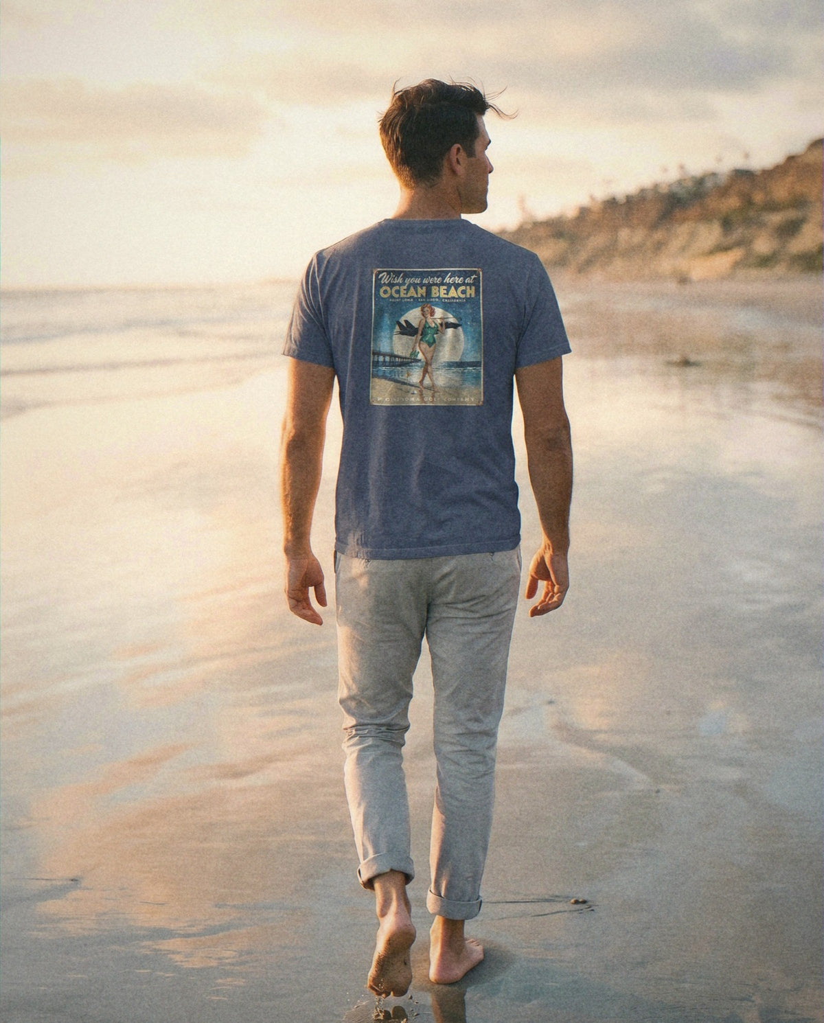 True Navy tee, Ocean Beach sign on the back