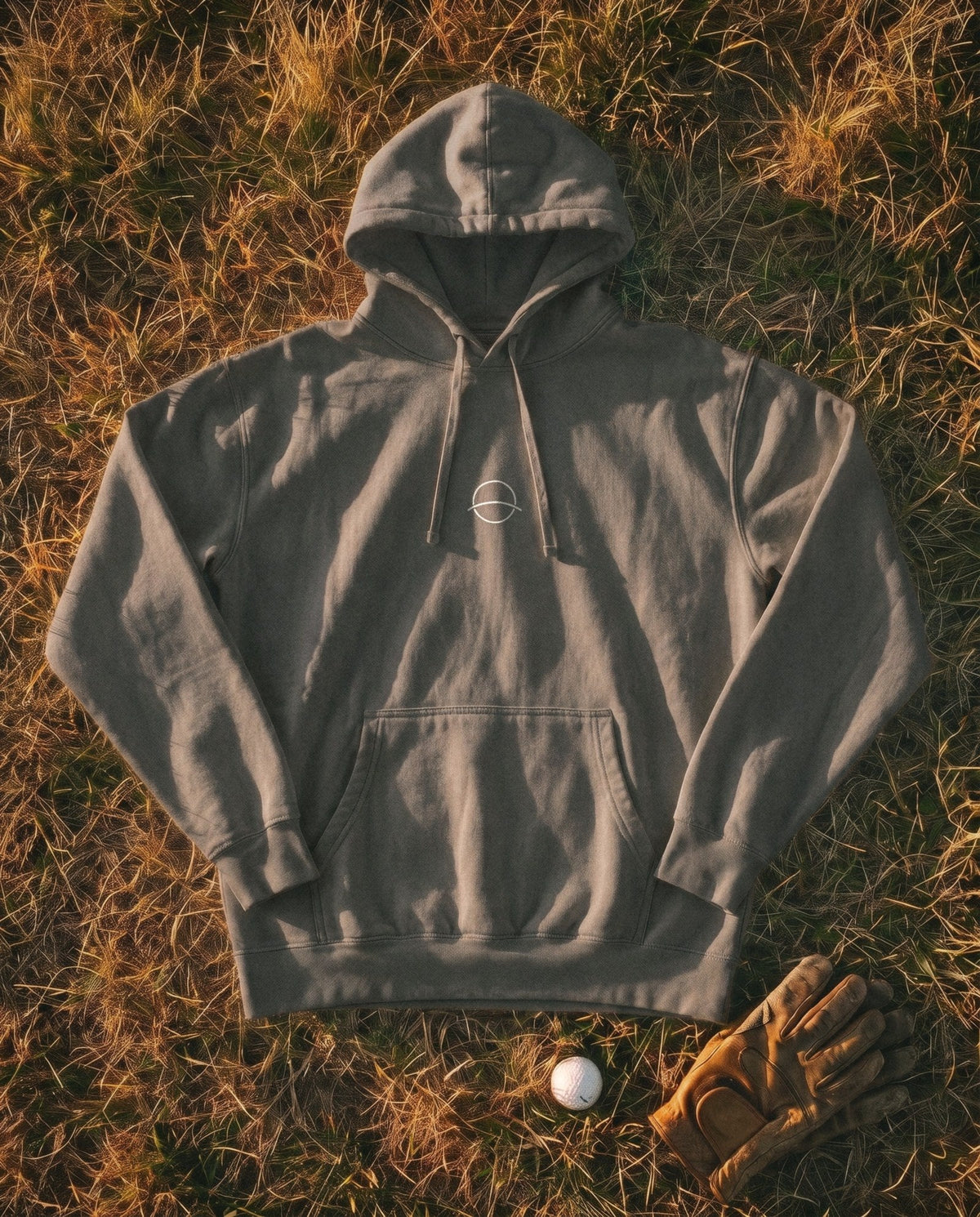 Pepper Flyover Hoodie flat lay, mono mark on the chest